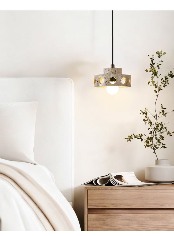 modern yellow travertine perforated ring pendant light