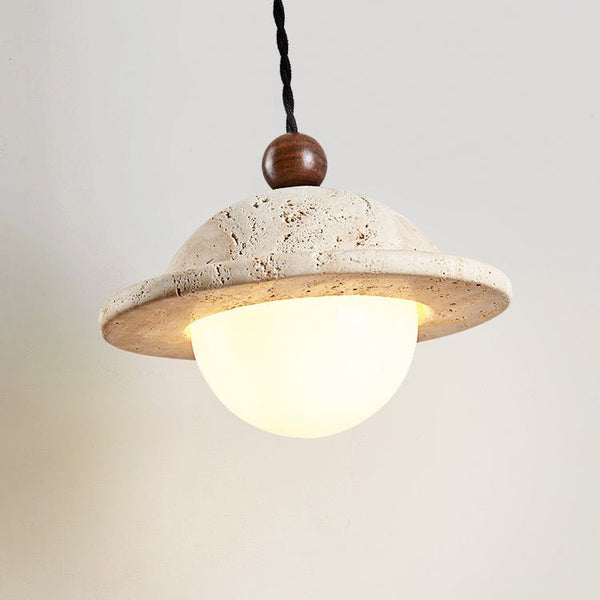 modern yellow travertine saucer pendant light