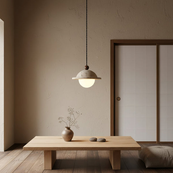 modern yellow travertine saucer pendant light