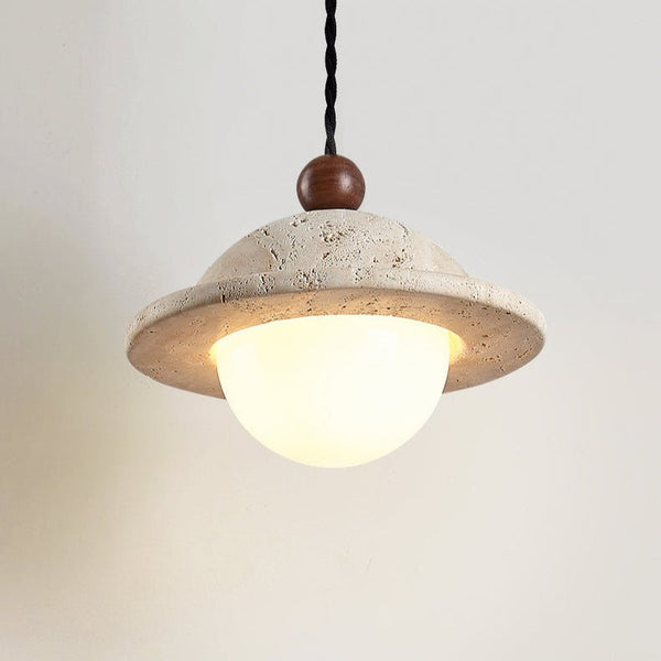 modern yellow travertine saucer pendant light