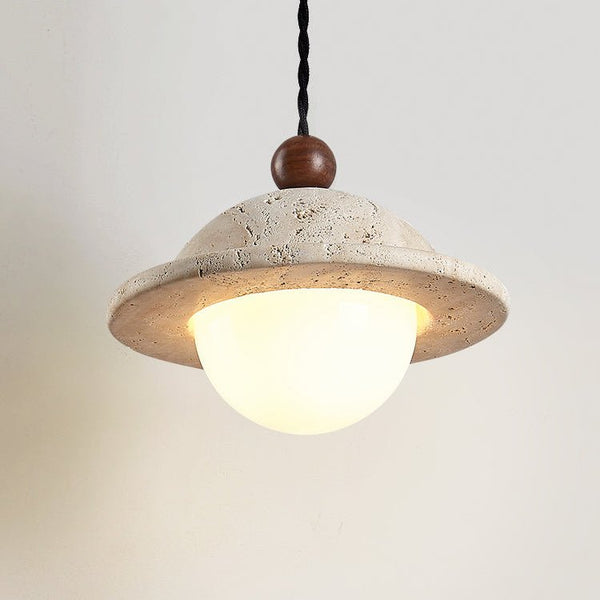 modern yellow travertine saucer pendant light