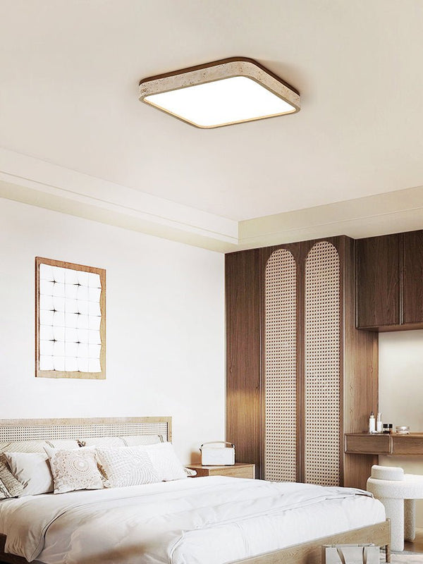 modern yellow travertine square flush mount ceiling light