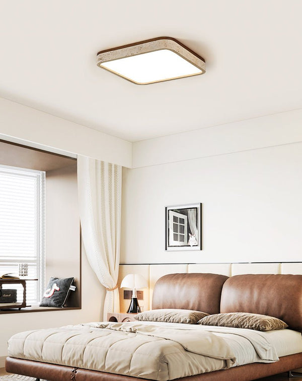 modern yellow travertine square flush mount ceiling light
