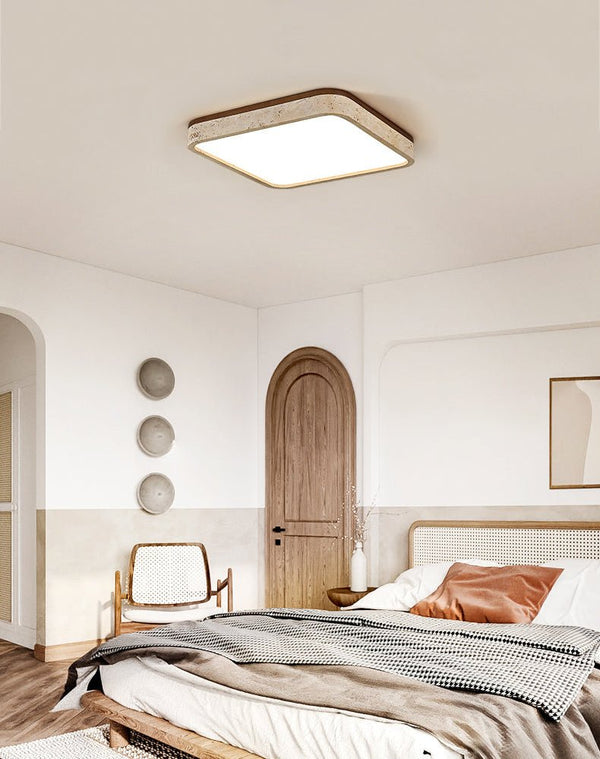 modern yellow travertine square flush mount ceiling light