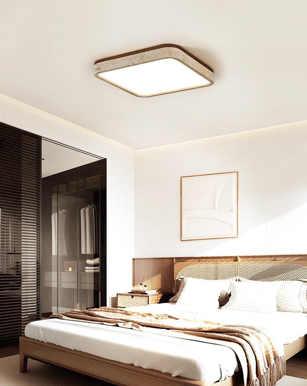 modern yellow travertine square flush mount ceiling light