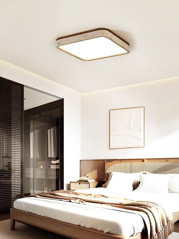modern yellow travertine square flush mount ceiling light