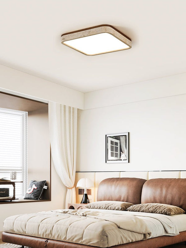 modern yellow travertine square flush mount ceiling light