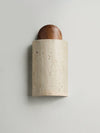 modern yellow travertine walnut capsule wall sconce