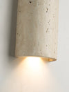 modern yellow travertine walnut capsule wall sconce
