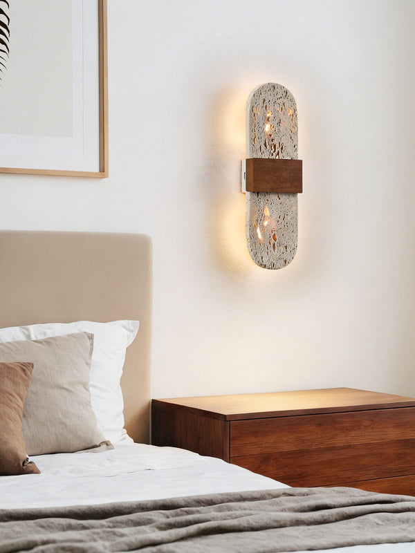 modern yellow travertine walnut led wall sconce 3