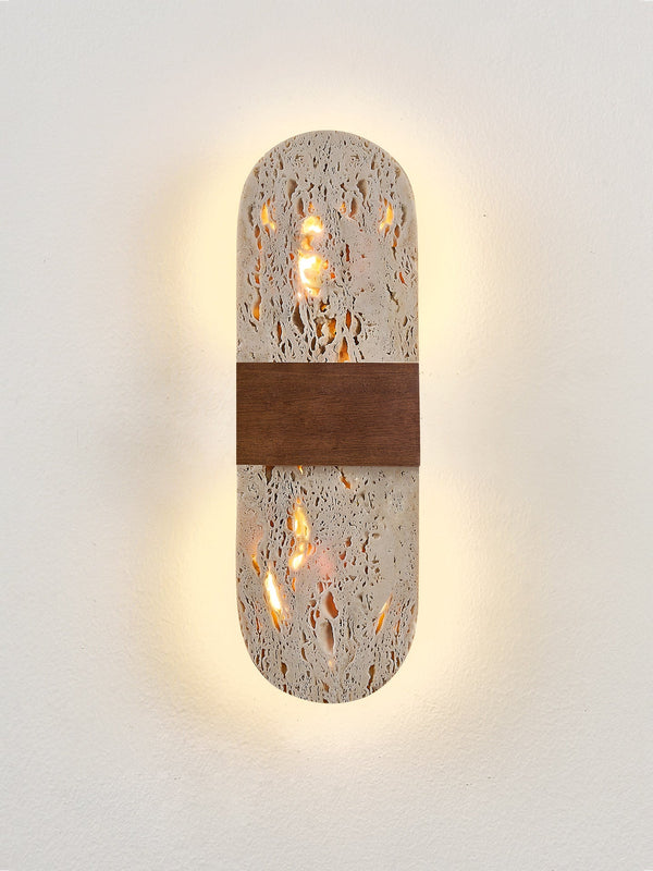 modern yellow travertine walnut led wall sconce 3