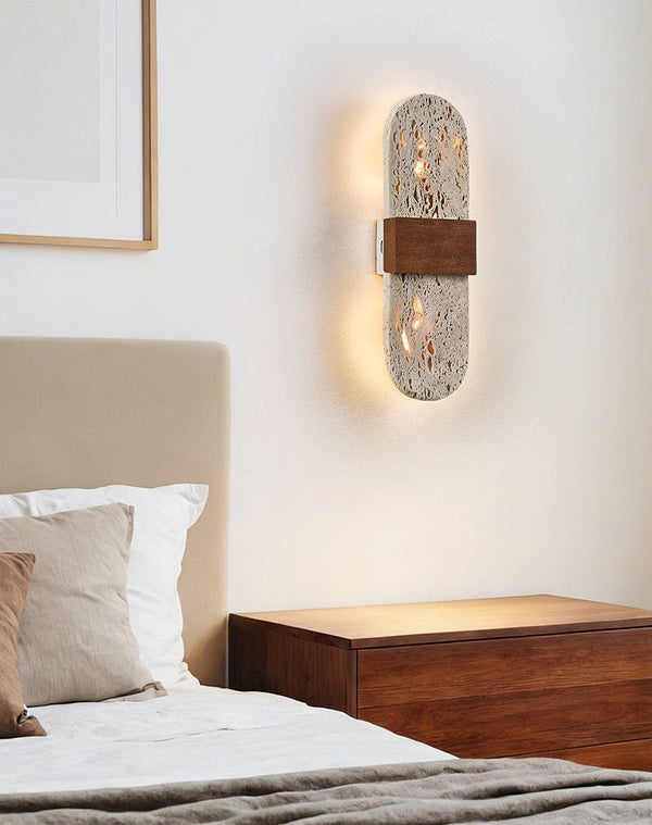 modern yellow travertine walnut led wall sconce 3