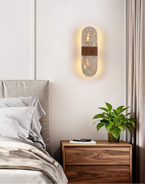 modern yellow travertine walnut led wall sconce 3