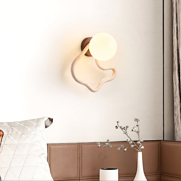modern yellow travertine walnut serpentine wall sconce