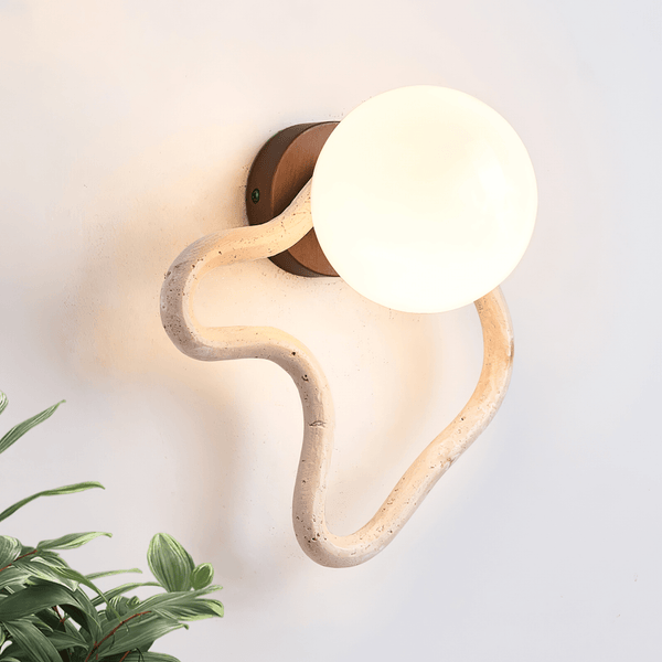 modern yellow travertine walnut serpentine wall sconce