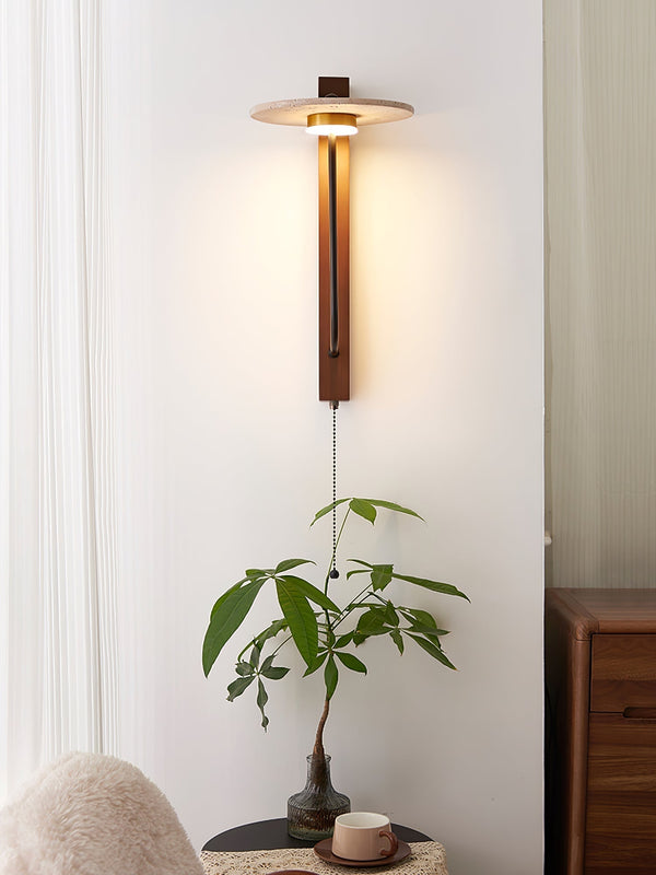 modern yellow travertine walnut wood arc wall lamp