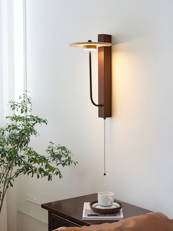 modern yellow travertine walnut wood arc wall lamp