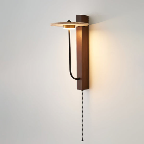 modern yellow travertine walnut wood arc wall lamp