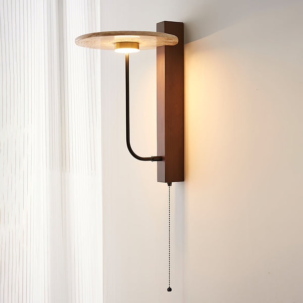 modern yellow travertine walnut wood arc wall lamp