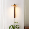 modern yellow travertine walnut wood arc wall lamp