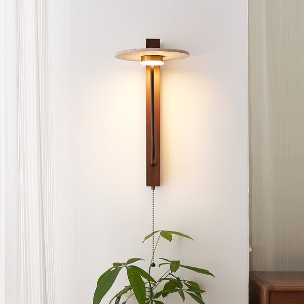 modern yellow travertine walnut wood arc wall lamp