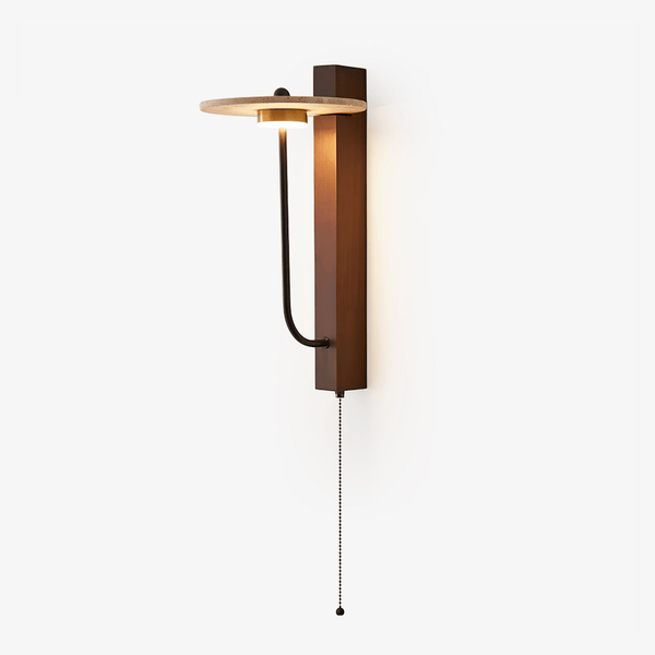 modern yellow travertine walnut wood arc wall lamp