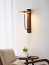 modern yellow travertine walnut wood arc wall lamp