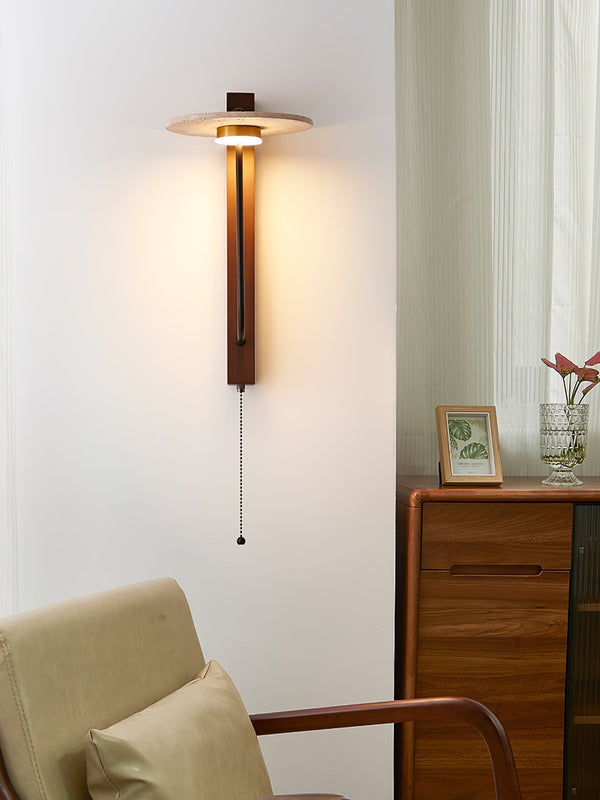 modern yellow travertine walnut wood arc wall lamp