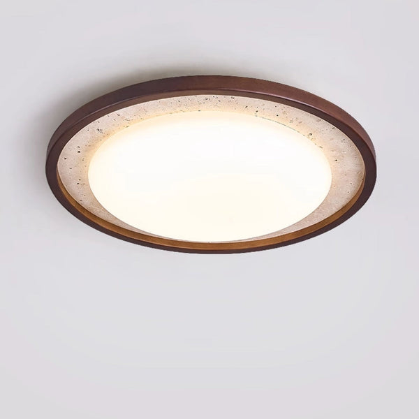 modern yellow travertine walnut wood led flush mount ceiling light