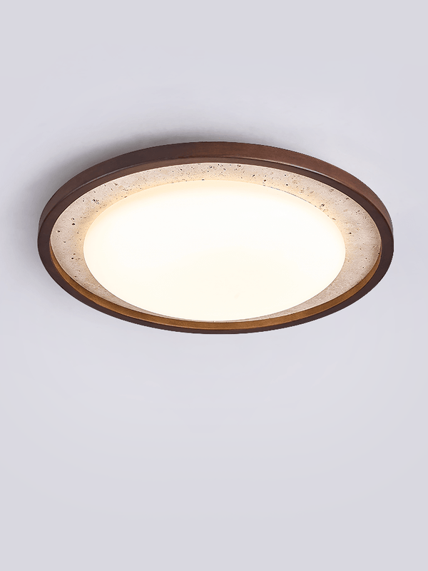 modern yellow travertine walnut wood led flush mount ceiling light