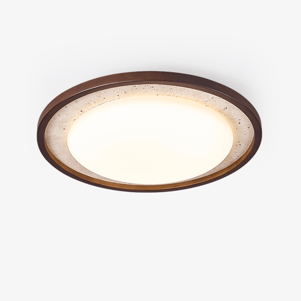 modern yellow travertine walnut wood led flush mount ceiling light