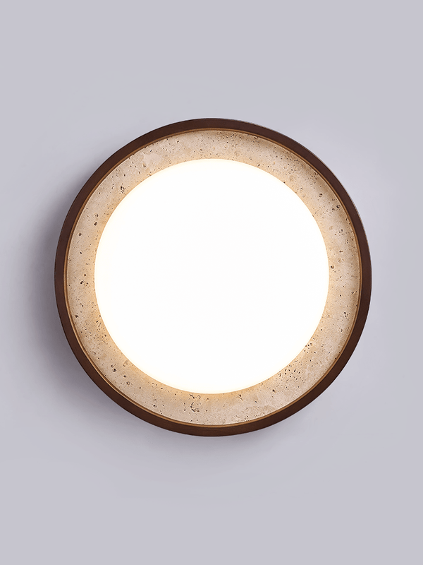 modern yellow travertine walnut wood led flush mount ceiling light