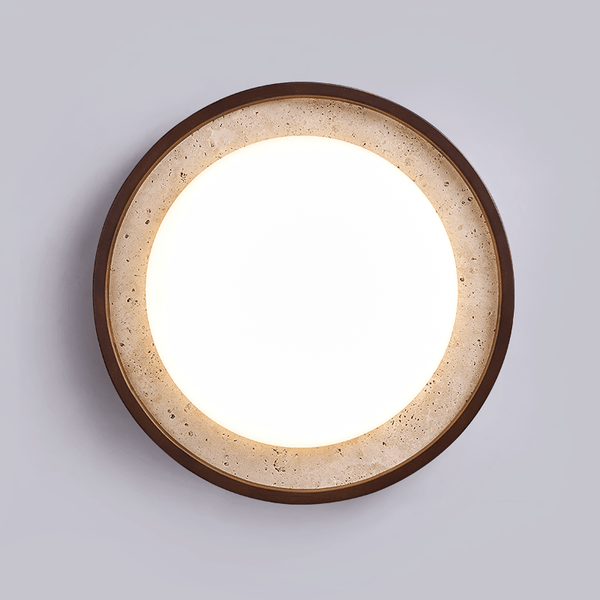 modern yellow travertine walnut wood led flush mount ceiling light
