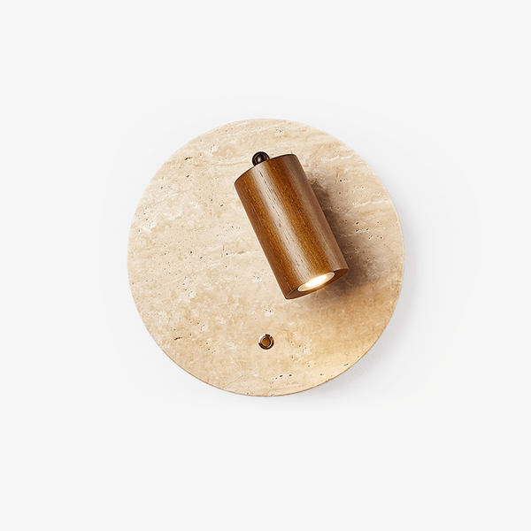 modern yellow travertine walnut wood spot wall sconce