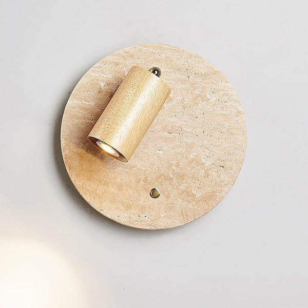 modern yellow travertine walnut wood spot wall sconce