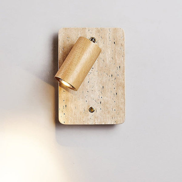 modern yellow travertine walnut wood spot wall sconce