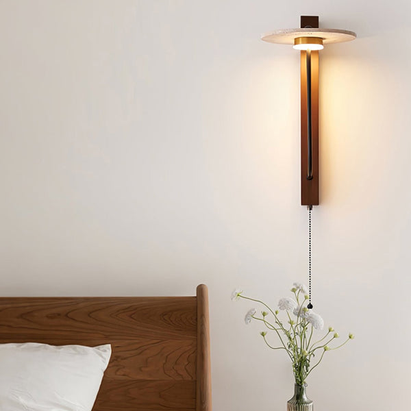 modern yellow travertine walnut wood wall lamp