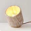 modern yellow travertine wood cylinder table lamp