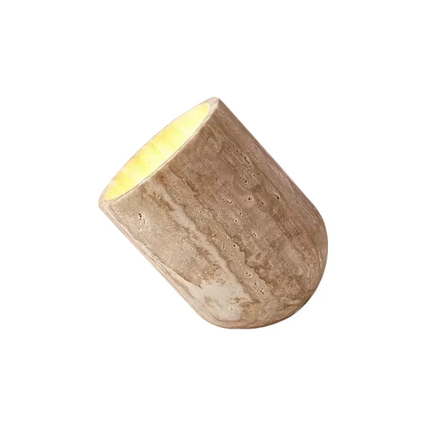 modern yellow travertine wood cylinder table lamp