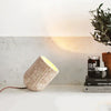 modern yellow travertine wood cylinder table lamp