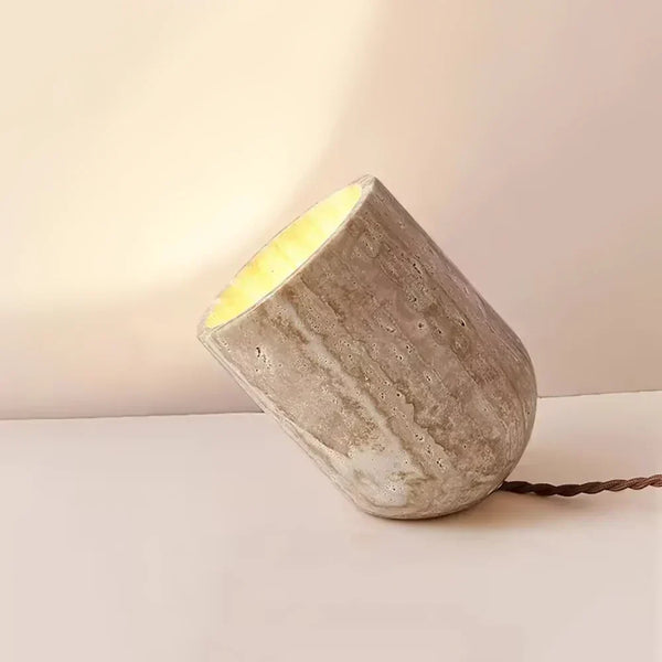 modern yellow travertine wood cylinder table lamp