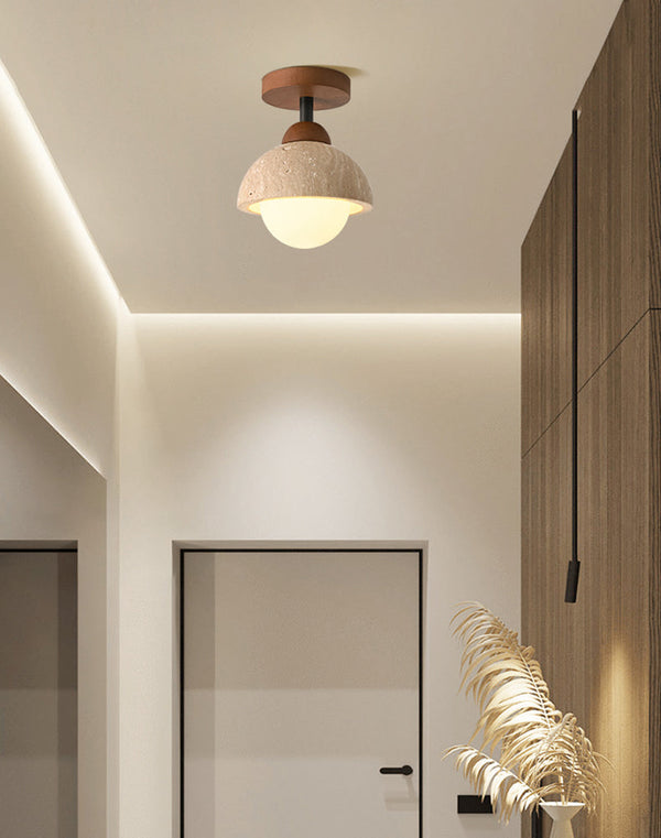 modern yellow travertine wood flush mount ceiling light