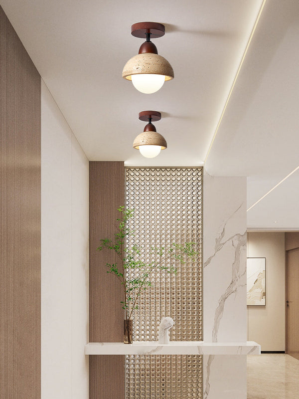 modern yellow travertine wood flush mount ceiling light