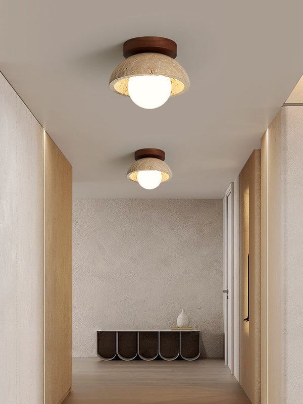 modern yellow travertine wood flush mount ceiling light