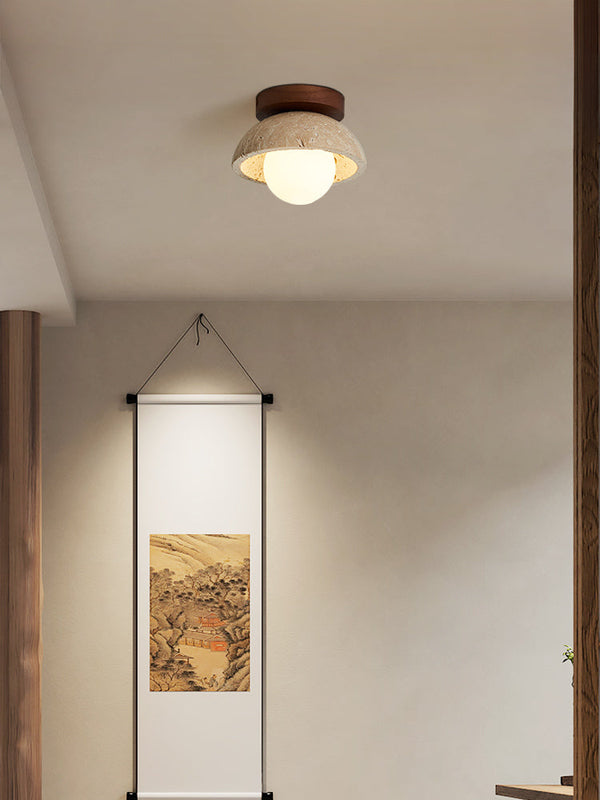 modern yellow travertine wood flush mount ceiling light