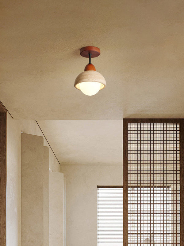 modern yellow travertine wood flush mount ceiling light