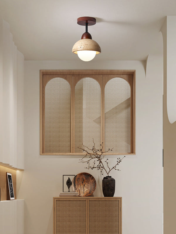 modern yellow travertine wood flush mount ceiling light