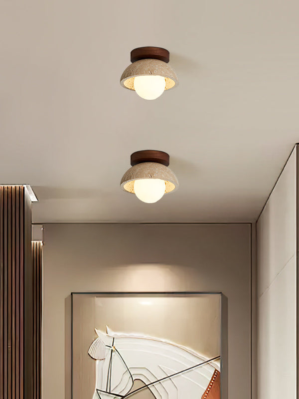 modern yellow travertine wood flush mount ceiling light