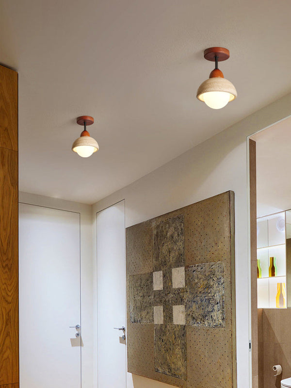 modern yellow travertine wood flush mount ceiling light