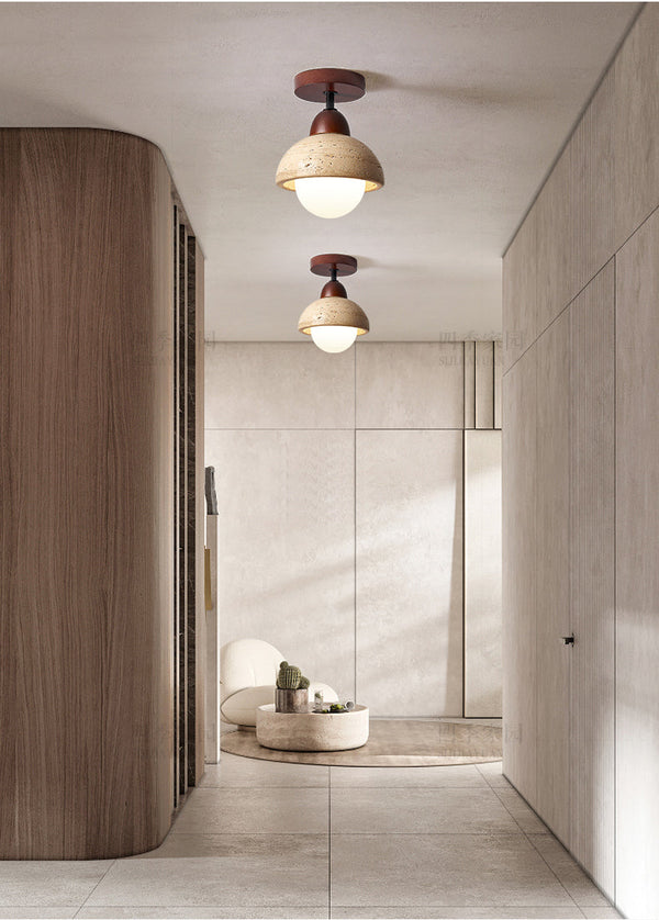 modern yellow travertine wood flush mount ceiling light